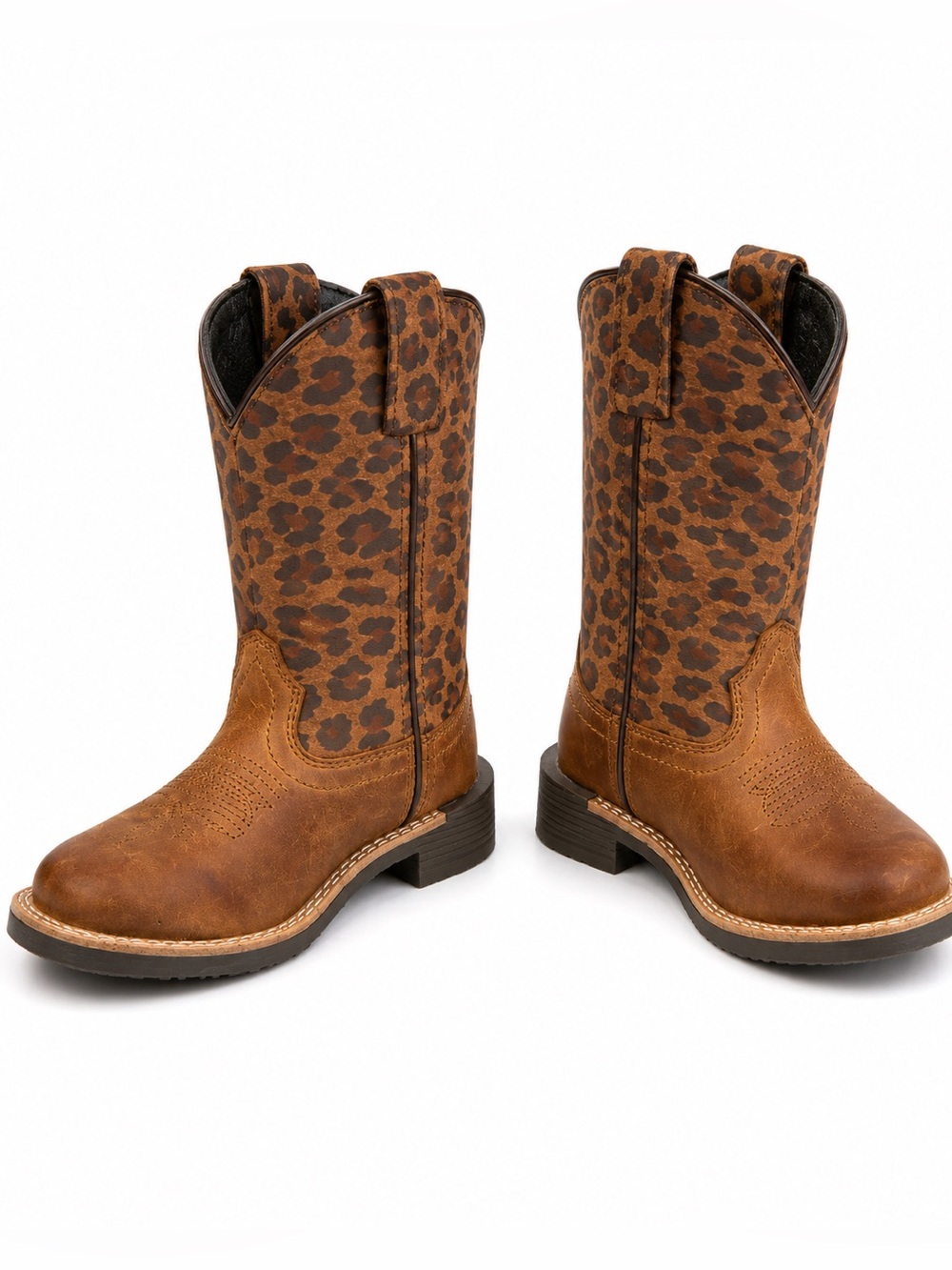 Smoky Mountain Kids Leather Leopard Print Western Cowboy Boots – Brown